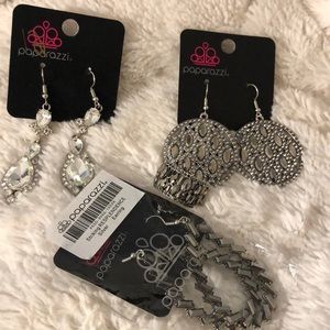 Assorted Paparazzi Jewelry 3 Pairs Earrings/1 Stretch Ring